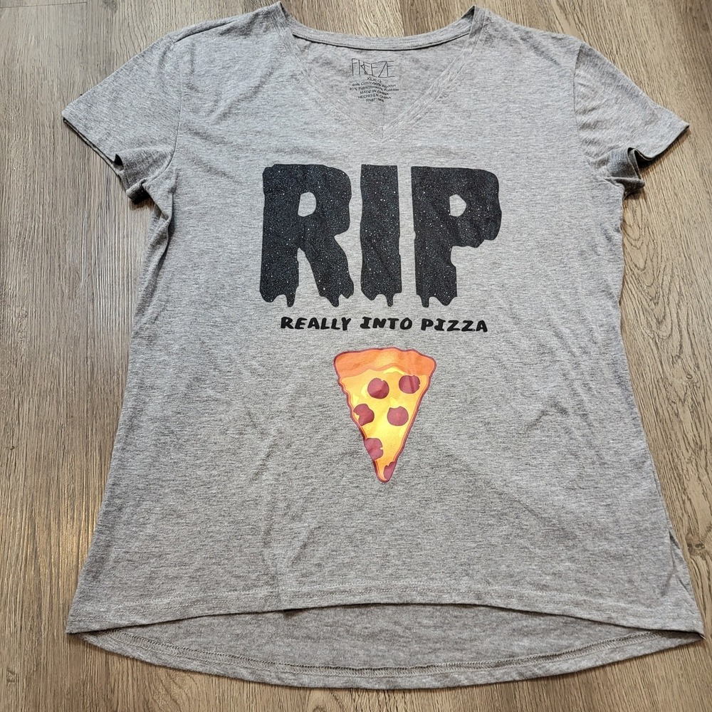 Freeze Women's Halloween T-shirt/Top R.I.P- Rest In Pizza, Gray Sze. XL/EG - Picture 3 of 8